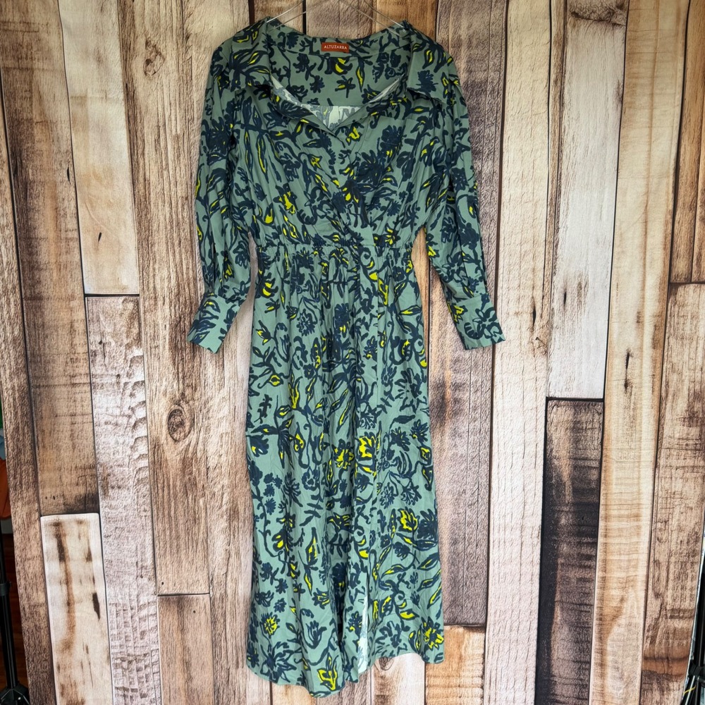 Altuzarra Floral Maxi Shirt Dress Green Designer Resort Vacation Feminine